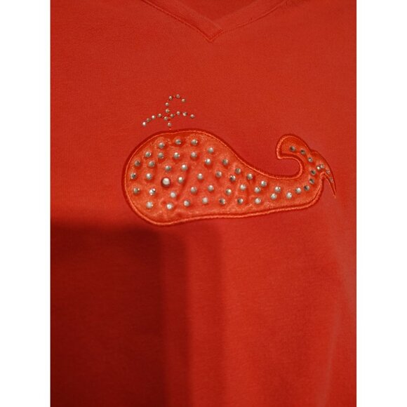 Quacker Factory Large Bright Pink Long Sleeve Shirt, Whale, Rhinestone V-Neck - Picture 1 of 4